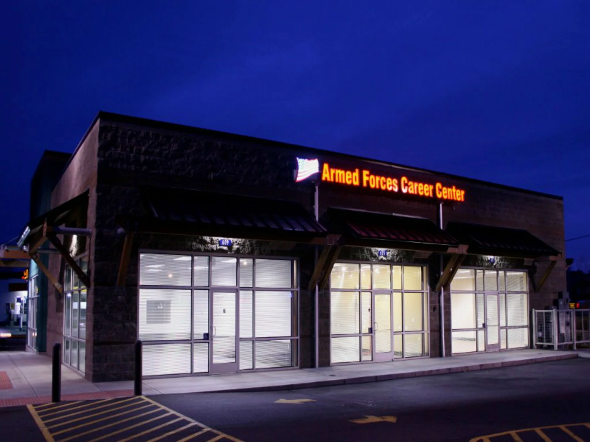 Gull Armed Forces building at night